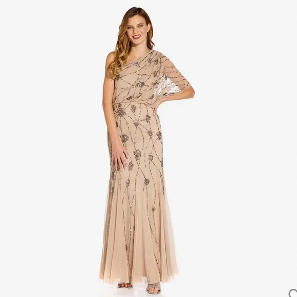 Adrianna Papell Women's One Shoulder Beaded Dress